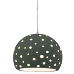 Perforated Globe Beige Twist Cord Pendant - Brushed Nickel / Pewter Green