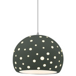 Perforated Globe White Cord Pendant - Brushed Nickel / Pewter Green