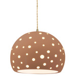 Perforated Globe Beige Twist Cord Pendant - Antique Brass / Adobe