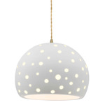 Perforated Globe Beige Twist Cord Pendant - Antique Brass / Bisque