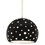 Perforated Globe Beige Twist Cord Pendant - Antique Brass / Carbon