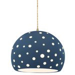 Perforated Globe Beige Twist Cord Pendant - Antique Brass / Midnight Sky