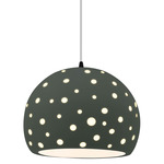 Perforated Globe White Cord Pendant - Matte Black / Pewter Green