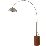 Tambo Arc Floor Lamp w/ Luna Bella Shade - Satin Nickel / Dark Walnut / White Linen
