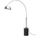 Tambo Arc Floor Lamp w/ Luna Bella Shade - Satin Nickel / Black Oak / White Linen