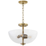 Adams Dual Mount Semi Flush Ceiling Light / Pendant - Aged Brass / Clear