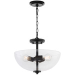 Adams Dual Mount Semi Flush Ceiling Light / Pendant - Matte Black / Clear