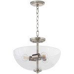 Adams Dual Mount Semi Flush Ceiling Light / Pendant - Satin Nickel / Clear
