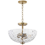 Adams Dual Mount Semi Flush Ceiling Light / Pendant - Aged Brass / Clear Hammered