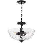 Adams Dual Mount Semi Flush Ceiling Light / Pendant - Matte Black / Clear Hammered