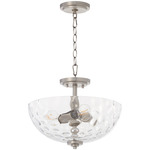 Adams Dual Mount Semi Flush Ceiling Light / Pendant - Satin Nickel / Clear Hammered
