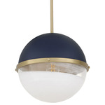 Milk Glass Sphere Pendant - Aged Brass / Blue / Milk