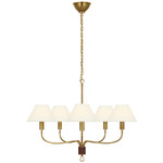 Griffin Chandelier - Hand-Rubbed Antique Brass / Saddle Leather / Linen