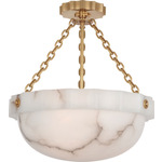 Fluted Band Semi Flush Ceiling Light - Brass / Alabaster