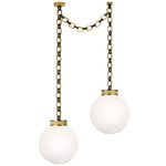 Bellamy 2 Light Multi Globe Chandelier - Soft Brass / Bronze / White