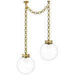 Bellamy 2 Light Multi Globe Chandelier - Soft Brass / Clear