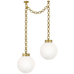 Bellamy 2 Light Multi Globe Chandelier - Soft Brass / White