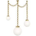 Bellamy 3 Light Multi Globe Chandelier - Soft Brass / White