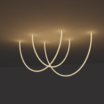 Trapeze Wave Static White Oval Chandelier, 28 inch W / 72 inch L - Satin Nickel / White