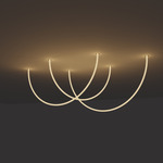 Trapeze Wave Static White Oval Chandelier, 36 inch W / 96 inch L - Satin Nickel / White