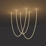Trapeze Wave Static White Oval Chandelier, 28 inch W / 72 inch L - Satin Nickel / White