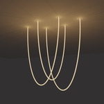 Trapeze Wave Static White Oval Chandelier, 28 inch W / 72 inch L - Satin Nickel / White