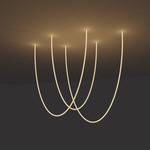 Trapeze Wave Static White Oval Chandelier, 36 inch W / 96 inch L - Satin Nickel / White