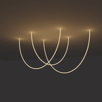 Trapeze Wave Static White Oval Chandelier, 48 inch W / 120 inch L - Satin Nickel / White