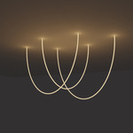 Trapeze Wave Static White Oval Chandelier, 48 inch W / 120 inch L - Satin Nickel / White
