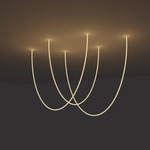 Trapeze Wave Static White Oval Chandelier, 48 inch W / 120 inch L - Satin Nickel / White