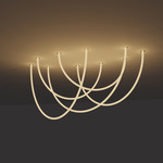 Trapeze Wave Static White Oval Chandelier, 28 inch W / 72 inch L - Satin Nickel / White