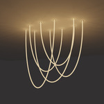Trapeze Wave Static White Oval Chandelier, 28 inch W / 72 inch L - Satin Nickel / White