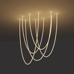 Trapeze Wave Static White Oval Chandelier, 28 inch W / 72 inch L - Satin Nickel / White