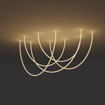 Trapeze Wave Static White Oval Chandelier, 36 inch W / 96 inch L - Satin Nickel / White