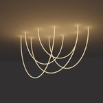 Trapeze Wave Static White Oval Chandelier, 36 inch W / 96 inch L - Satin Nickel / White