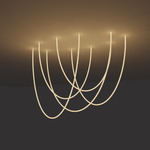 Trapeze Wave Static White Oval Chandelier, 36 inch W / 96 inch L - Satin Nickel / White