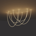 Trapeze Wave Static White Oval Chandelier, 48 inch W / 120 inch L - Satin Nickel / White
