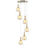 Juna Round Multi-Light Pendant - Brass / Amber / White