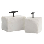 Pedra Bookend Set of 2 - Blackened Iron / White Marble