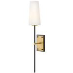 Saunders Slim Wall Sconce - Lacquered Brass / Black / Etched Opal