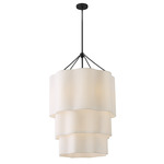Gwen Tiered Chandelier - Black / Off White Linen