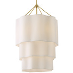 Gwen Tiered Chandelier - Lacquered Brass / Off White Linen