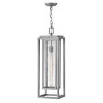 Republic 120V Tall Outdoor Pendant - Satin Nickel / Clear Seedy