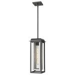 Mansfield Outdoor Pendant - Matte Black / Silver / Seedy Glass