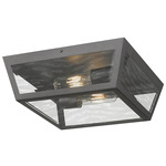 Madison Outdoor Ceiling Flush Light - Matte Black / Water Glass