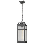 Ridgeway Outdoor Pendant - Matte Black / Striped Clear Glass