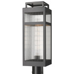 Ridgeway Outdoor Post Light - Matte Black / Striped Clear Glass