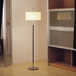 Danona Floor Lamp - Satin Nickel / Dark Leather / Cotton