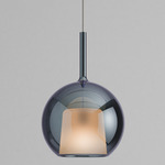 Glo Pendant - Matte Titanium Canopy / Mirroring Blue Glass