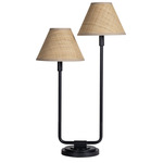 Polly Rattan Shade Double Arm Table Lamp - Blackened Brass / Rattan